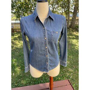 Vintage Old Navy Denim Button-Up Shirt XS Long Sleeve Front Pocket Hong Kong